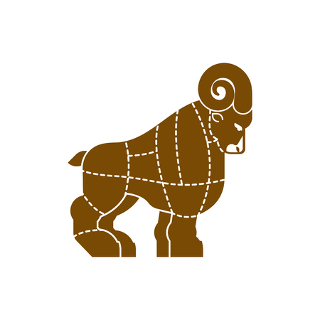 Cut of meat Ram. Sheep silhouette scheme lines of different parts meat. How to cut flesh farm animal. Poster Butchers diagram for meat stores. Barbecue and steaks, delicacy dishes.
のイラスト素材