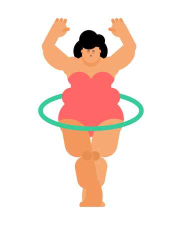 Fat woman and hulahup. Exercises for weight loss. fatso and sportÂ のイラスト素材