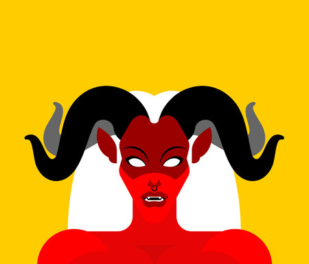 Female demon with horns face. Woman devil. Succubus red. lady satan. Vector illustrationÂ のイラスト素材