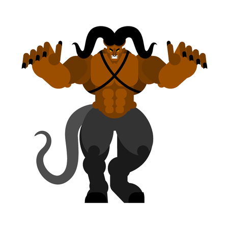 Krampus is scary. Hands forward. Attack of demon Christmasのイラスト素材