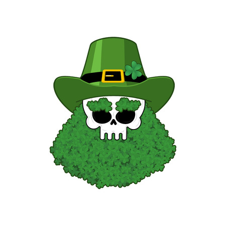 Skull of Leprechaun beard in Shamrock. Skeleton head. Holiday of Ireland. St.Patrick 's Day. Traditional Irish holiday.のイラスト素材