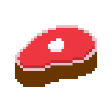 Slice meat pixel art. pork on bone 8 bit. Piece of Beef beefsteak Old school games graphicsのイラスト素材