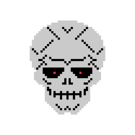 Metal skull pixel art. Iron head skeleton 8 bitのイラスト素材