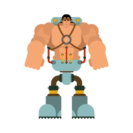 Cyborg man with iron cybernetic Legs robot. Humanoid mechanism. mechanical technology robotic skeletonのイラスト素材