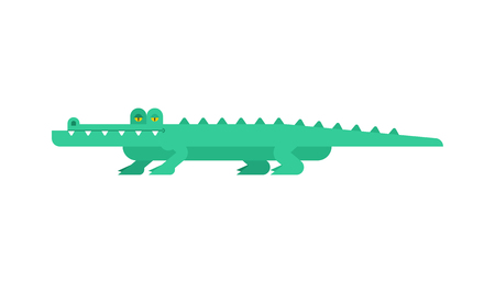 Crocodile cartoon. Alligator green. croc reptile vector illustration.のイラスト素材