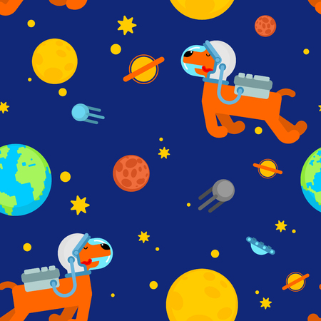 Dog astronaut space pattern seamless. Pet spaceman background. puppy cosmonaut costume. Universe textireのイラスト素材