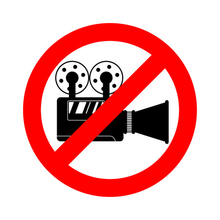 Ban video filming. Stop video fixing. Red road Forbidding sign and Video cameraのイラスト素材