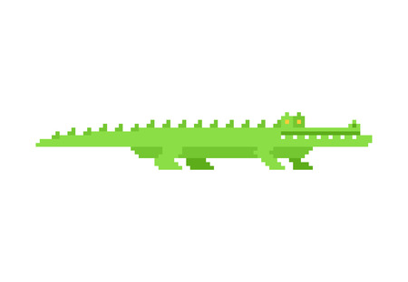 Crocodile pixel art. Alligator 8 bit. reptile graphics old game.のイラスト素材