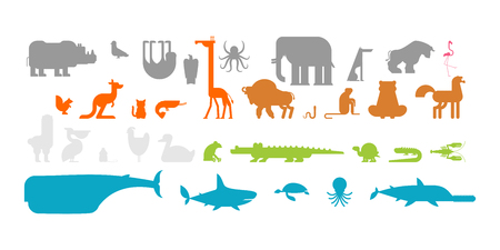 Animals set. Beast collection. cute cartoon animal.Â jungle and forest Wild nature. Fauna of Different Continentsのイラスト素材