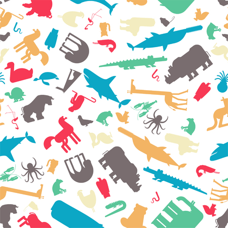Animal pattern. Beast background seamless. cute cartoon animals.Â jungle and forest Wild nature. Fauna of Different Continents. Zooのイラスト素材
