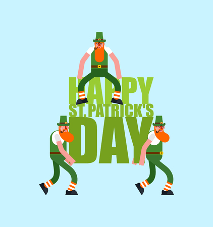 Happy St. Patricks Day Lettering and Leprechaun. Irish holiday. Dwarf in green hat
のイラスト素材