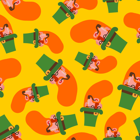 Leprechaun pattern seamless. Happy St. Patricks Day ackground. Irish holiday ornament. Dwarf in green hatのイラスト素材