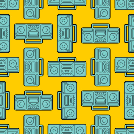 Boombox pattern seamless. Retro recorder ornament. Cassette tape backgroundのイラスト素材