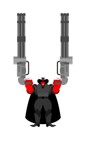 Devil evil Cowboy and Minigun. Wild West Demon gunfighter. Angry Western daemonのイラスト素材