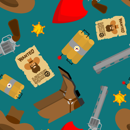 Cowboy pattern seamless. hat and Boots. western background. Wild west shoes and handkerchief. Gun and Sheriff Starのイラスト素材
