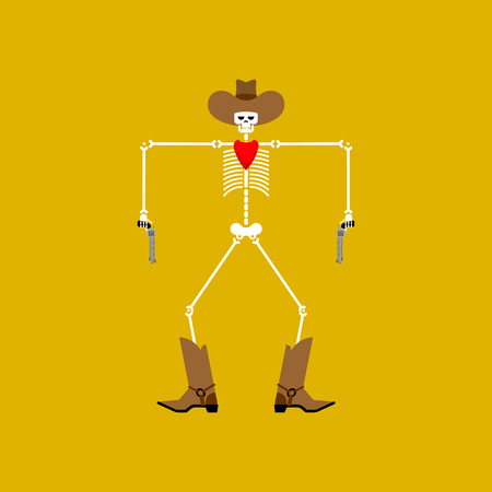 Cowboy skeleton and gun. Wild West dead gunfighter. Western manのイラスト素材
