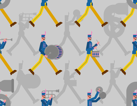 Military band pattern seamless. Soldiers with musical instruments. enlisted man and drum and trombone.のイラスト素材