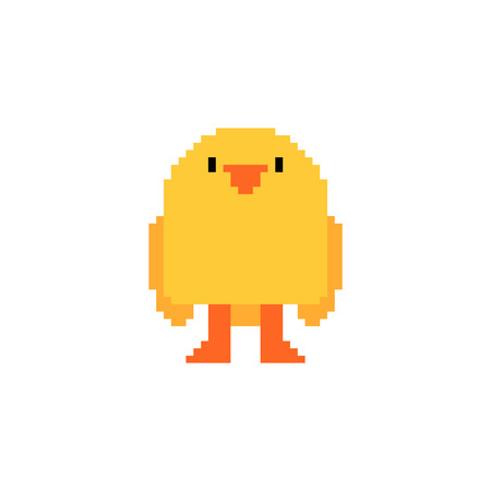 Chick pixel art. Little Chicken 8 bit.のイラスト素材