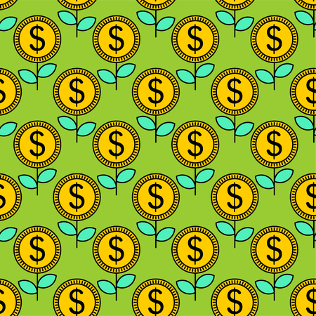 Money flower pattern seamless. Dollar sprout background. Grow wealth. Coin Field textureのイラスト素材