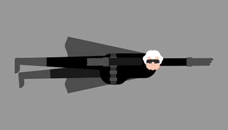 Grandmother superhero fly. Super Grandma. Superpowers old woman. Cartoon style vectorのイラスト素材