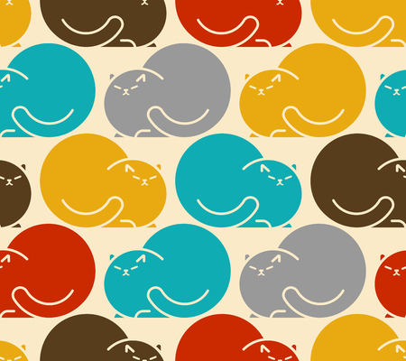 Fat cat pattern seamless. Thick pet background. Cute animal Cartoon style vector. Children cloth textureのイラスト素材