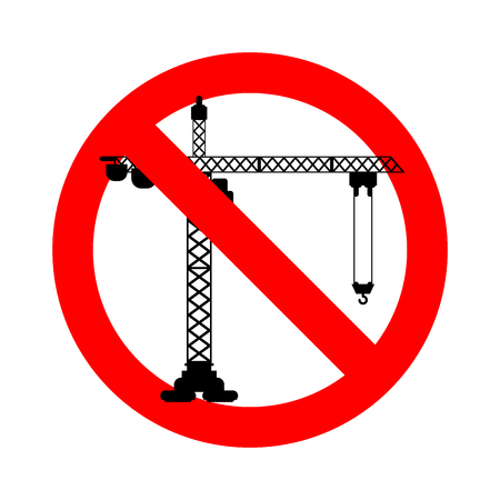 Stop Construction site. Red road Forbidding sign Lifting crane. Ban development.のイラスト素材