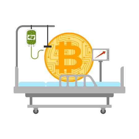 Bitcoin in hospital bed treatment. BTC price rising. Cryptocurrency price increase. Business concept in crypto exchangeのイラスト素材