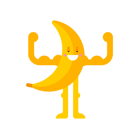 Strong Banana. Powerful Vegetable. Healthy food. Vector cartoon illustrationのイラスト素材