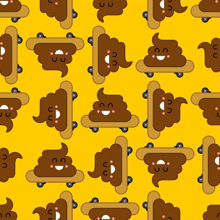 Shit on skateboard pattern seamless. Turd Skateboarder background. Vector textureのイラスト素材