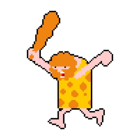 Caveman pixel art isolated. Prehistoric man hunter 8 bit. Ancient man is huntingÂ  
のイラスト素材