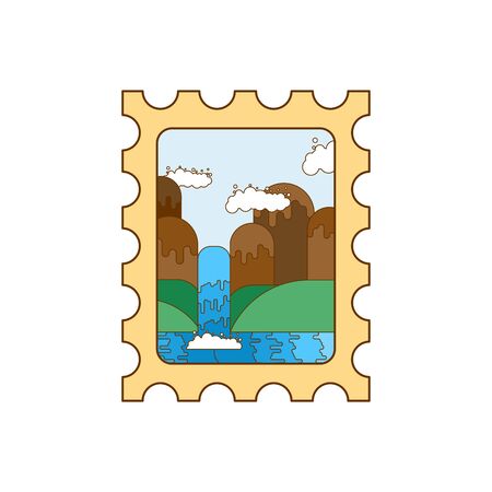 Postage Stamp with Landscape isolated. vector illustrationのイラスト素材