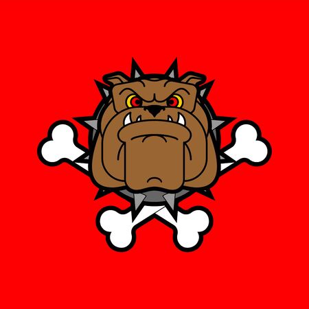 Guard dog crossbones. Angry dog head sign. vector illustrationのイラスト素材