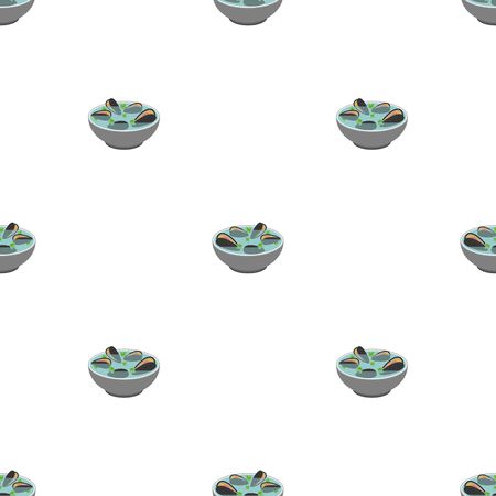 Clam soup pattern seamless. Seafood japanese background. shell bowl vector textureのイラスト素材