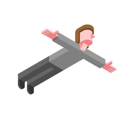 Man is flying. Guy spread his arms to sides and fliesのイラスト素材