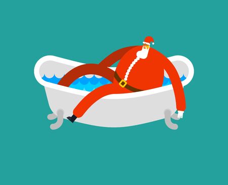 Santa in bath. Klaus is relaxing in bathtub. New year and christmas grandfatherのイラスト素材