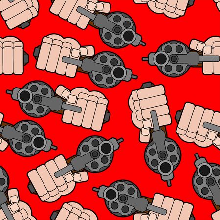 Gun in hand pattern seamless. Fist gun background. vector illustrationのイラスト素材