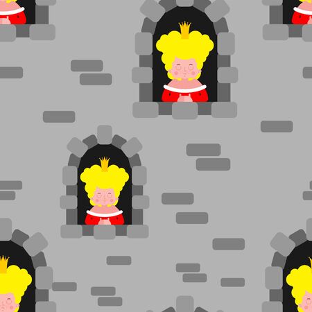 Princesses in windowÂ pattern seamless. Castle windows background cartoon textureのイラスト素材