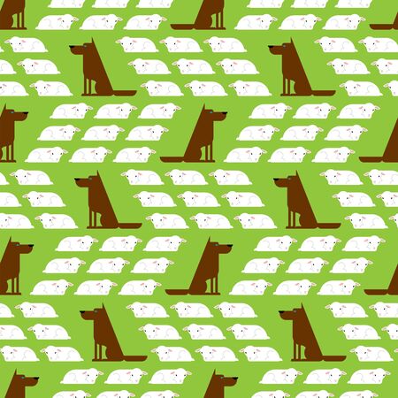 Dog guards flock of sheep pattern seamless. Dogs and lambs background のイラスト素材