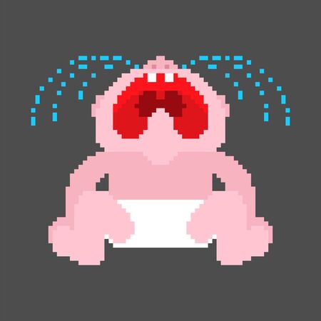Crying baby pixel art. 8 bit Little child cry. vector illustrationのイラスト素材