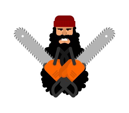 Lumberjack and chainsaw logo. woodcutter sign vector illustrationのイラスト素材