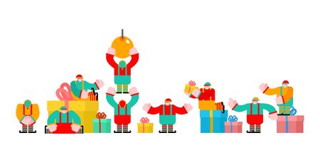 Elf Santa set. Little Christmas Helper. Xmas and New Year Vector Illustrationのイラスト素材
