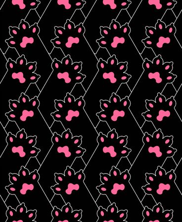 Cat foot pattern seamless. Pet paw background. vector textureのイラスト素材