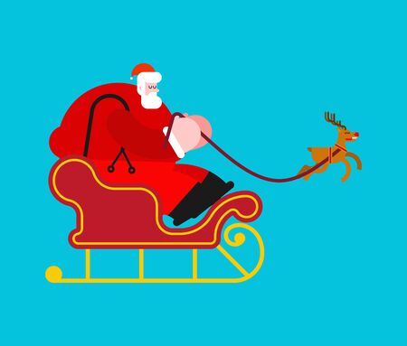 Santa in sleigh with deers. Christmas and New Year Vector Illustrationのイラスト素材