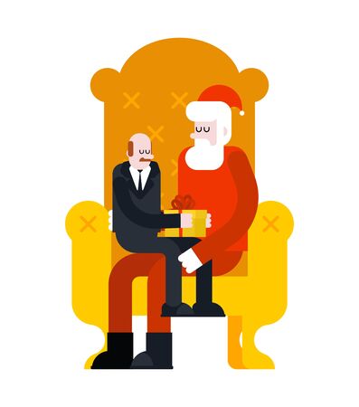 Santa Claus and businessman. Sanat on armchair. Christmas and New Year vector illustrationのイラスト素材