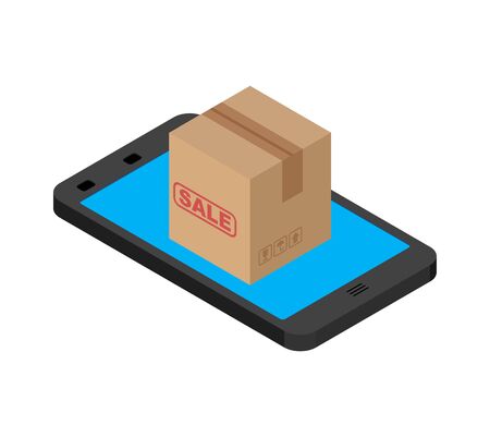 Online sale. Boxes and smartphone. Buy gifts online. vector illustrationのイラスト素材