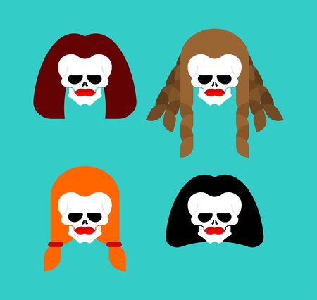 Female skull set. Woman skeleton head. vector illustrationのイラスト素材