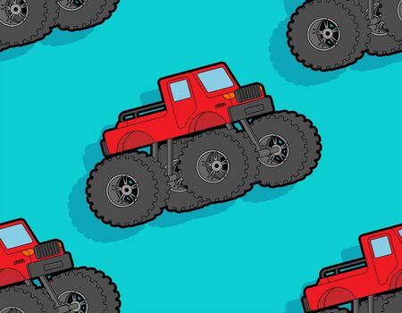 Monster Truck pattern seamless. car on big wheels background. Baby fabric ornament. vector texture