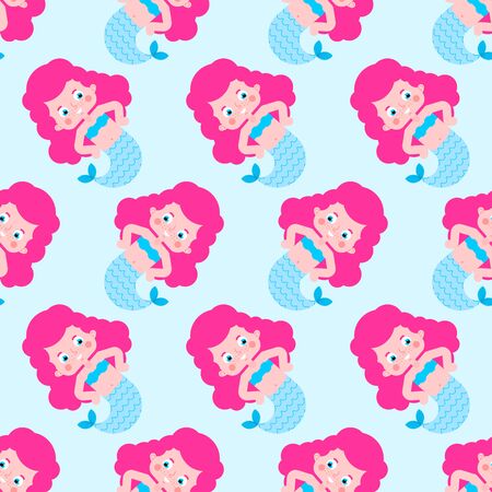 Cute Mermaid baby pattern seamless. Cartoon Sea girl background. vector texture. Baby fabric ornamentのイラスト素材