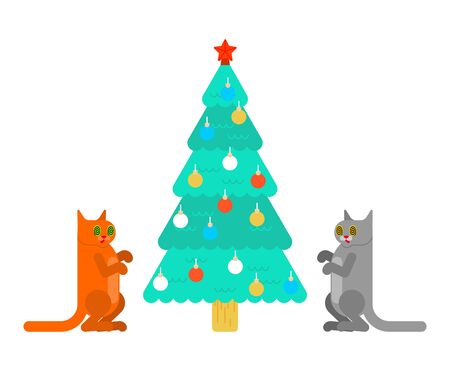 Christmas tree hypnotized cat. Eyes were spiraling. vector illustrationÂ のイラスト素材