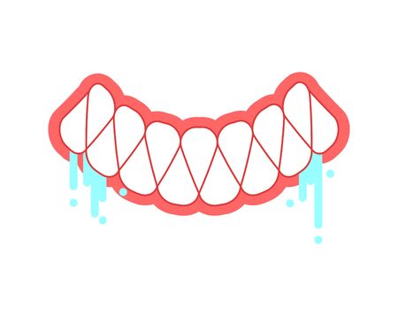 Evil grin. Toothy mouth with saliva. Rabies mouth isolated. vector illustrationのイラスト素材